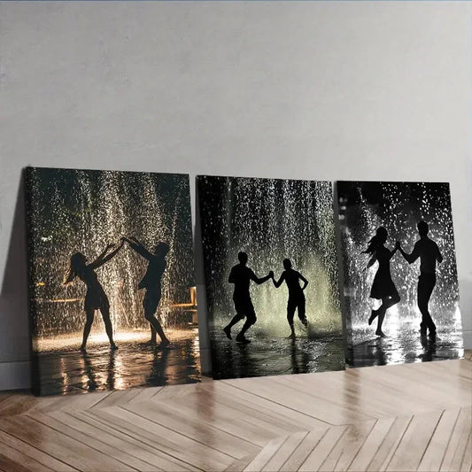3pcs Walk in the rain Couple Wall Art Set Canvas Framed 40x60cm - High Quality Print 100% Australian Made Wall Canvas Ready to Hang