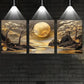 3pcs Enchanting Golden Sun and Mountains Metal Print Ready to Hang Art