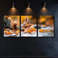3pcs A Cute Squirrel is Sitting on the Bank Wall Art Set Canvas Framed 40x60cm - High Quality Print 100% Australian Made Wall Canvas Ready to Hang