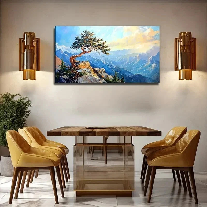 Tree On The Mountain Wall Art Canvas Office Home Room Framed 120x60cm