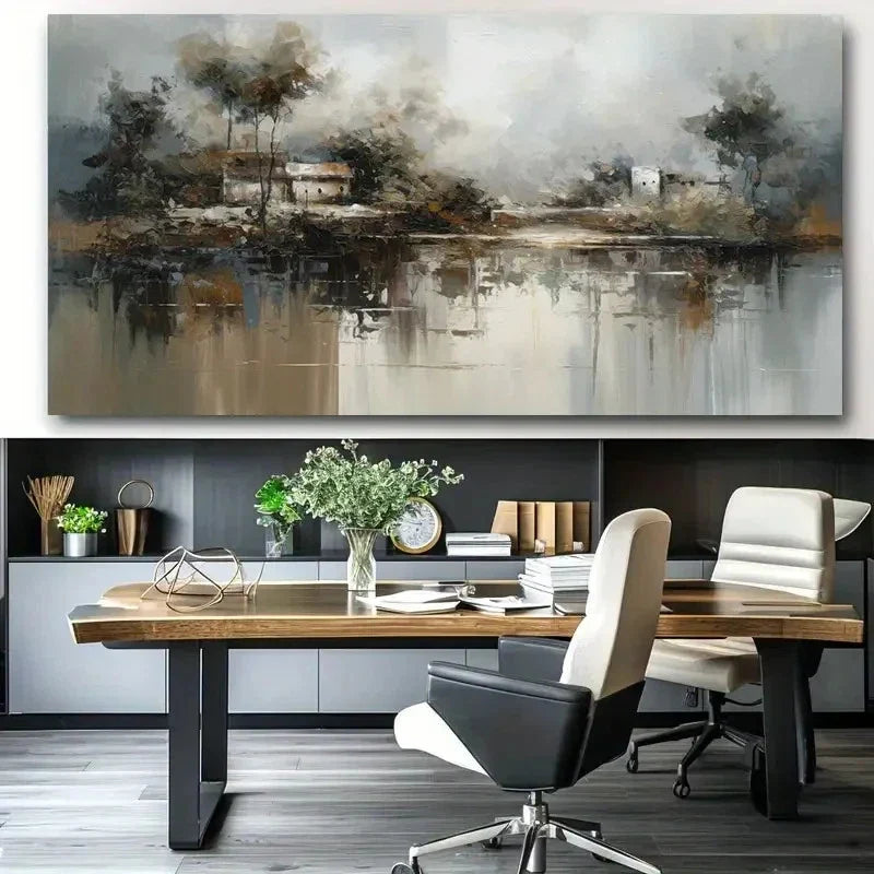 Soft Gray Sky Reflective Water Wall Art Canvas Office Home Room Framed 80x45cm