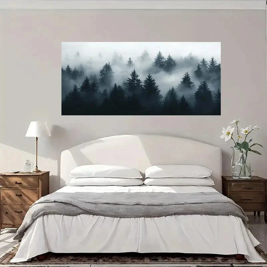 Misty Forest Landscape Wall Art Canvas Office Home Room Framed 80x45cm