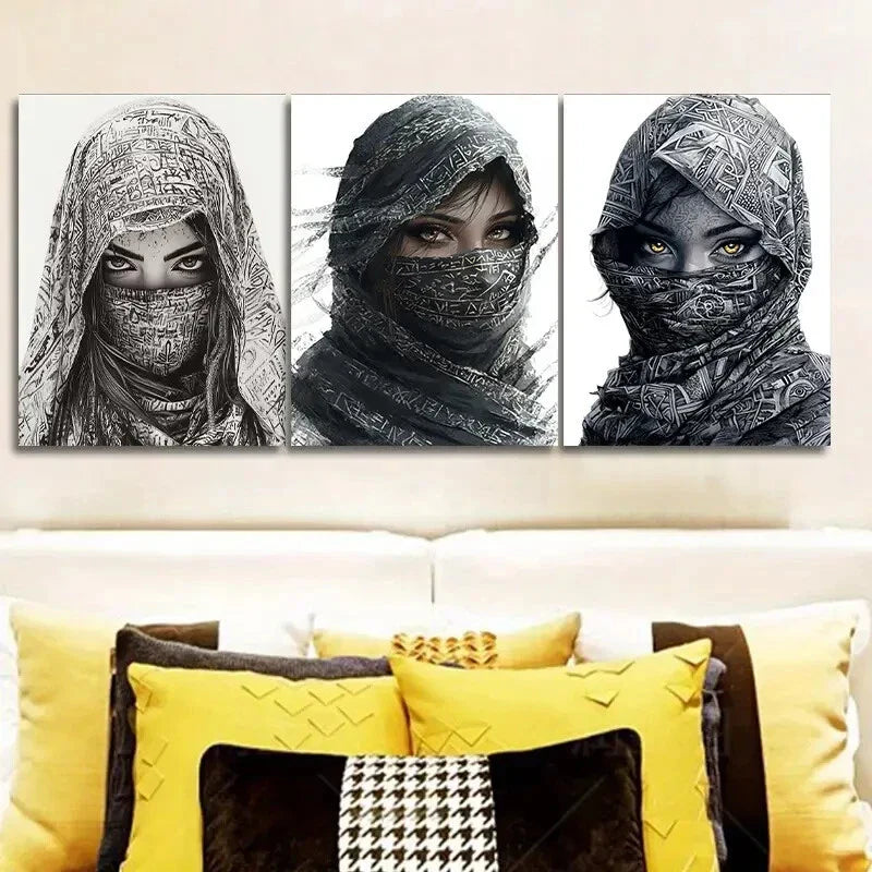 3pcs The mysterious cloaked woman of Egypt Wall Art Set Canvas Framed 40x60cm - High Quality Print 100% Australian Made Wall Canvas Ready to Hang