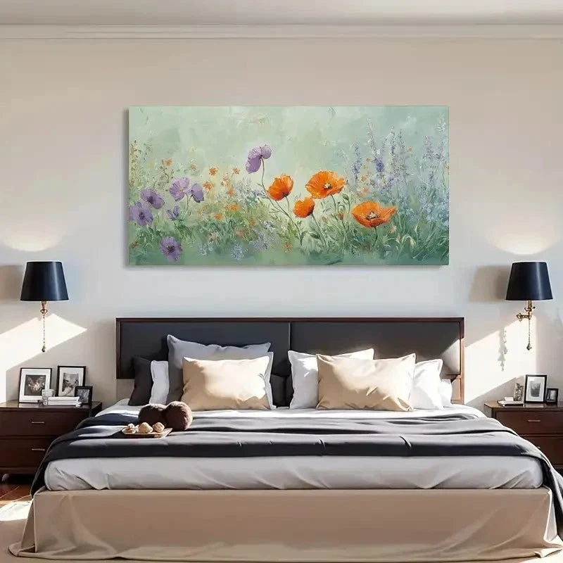 Colorful Floral Modern Poppies Wall Art Canvas Office Home Room Framed 120x60cm