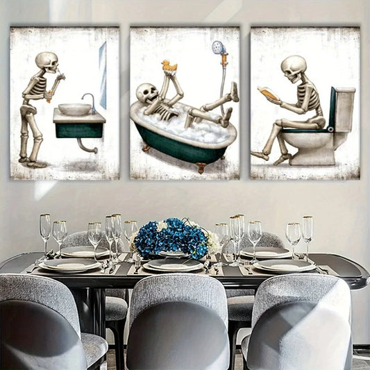 3pcs Halloween Skeleton White & Green Metal Print Ready to Hang Art