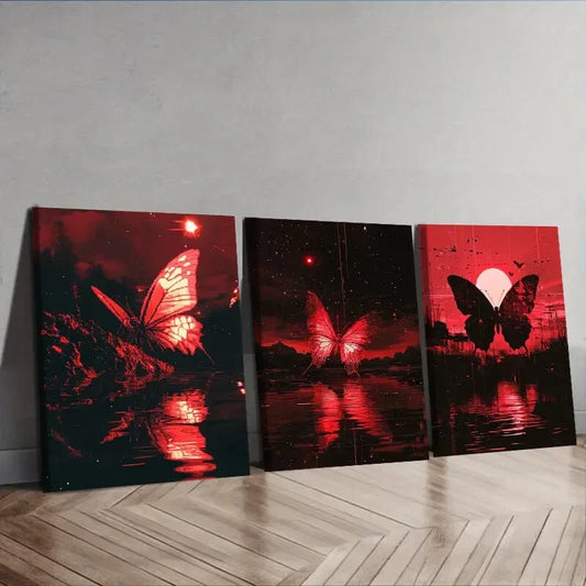 3pcs  Butterfly fault art  Wall Art Set Canvas Framed 40x60cm - High Quality Print 100% Australian Made Wall Canvas Ready to Hang