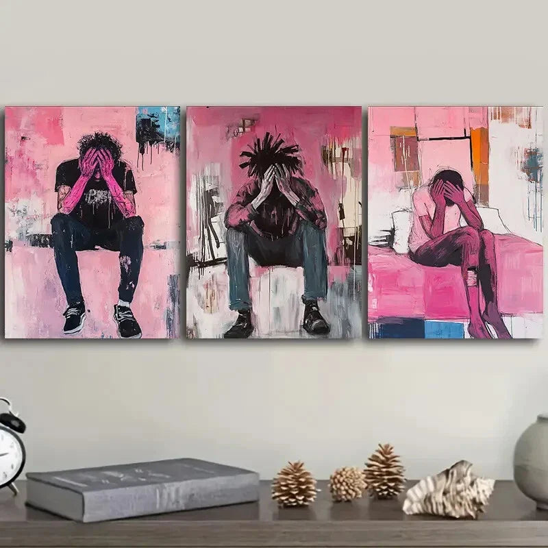 3pcs Pink trouble  Wall Art Set Canvas Framed 40x60cm - High Quality Print 100% Australian Made Wall Canvas Ready to Hang