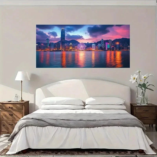 City Skyline Sunset Reflections Wall Art Canvas Office Home Room Framed 80x45cm