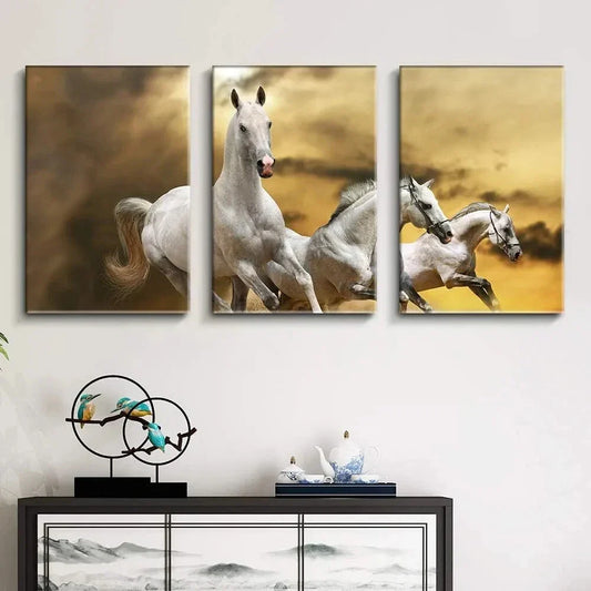 3pcs Horses Golden Clouds & Sunset Sky Metal Print Ready to Hang Art