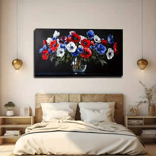 Elegant Blue And Red For Lotus Wall Art Canvas Office Home Room Framed 120x60cm