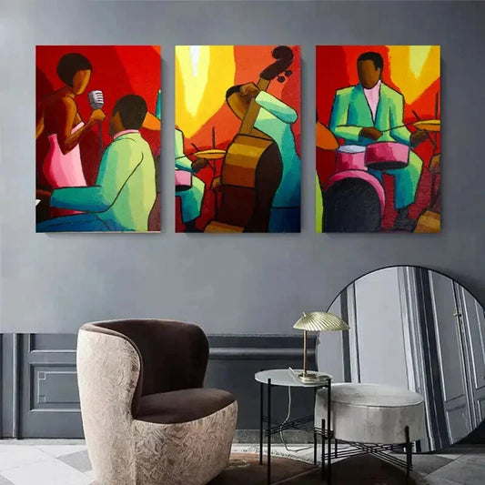 3pcs Abstract Jazz Band Performance, Colorful Metal Print Ready to Hang Art