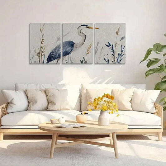 3pcs Watercolor Heron and Reed Metal Print Ready to Hang Art