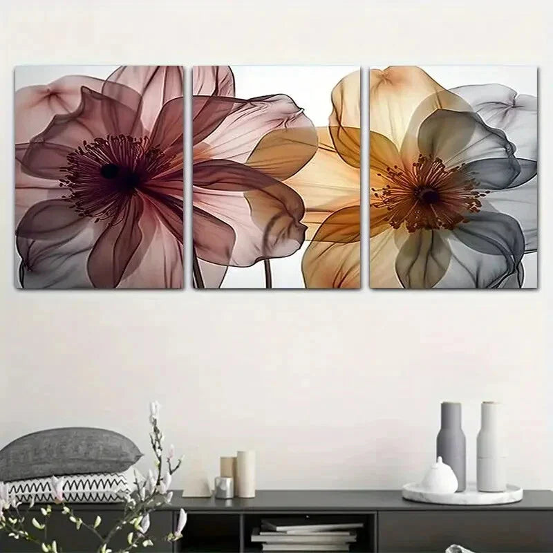 3pcs Realistic Pink & White Peony Flower Metal Print Ready to Hang Art