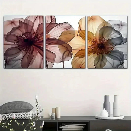3pcs Realistic Pink & White Peony Flower Metal Print Ready to Hang Art