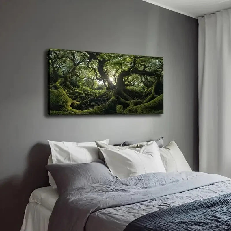 Sunlit Forest Scene Twisted Wall Art Canvas Office Home Room Framed 120x60cm