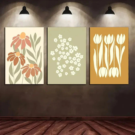 3pcs Mid Century Modern Art Abstract Floral Metal Print Ready to Hang Art