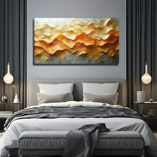 Abstract Yellow Wave Wall Art Canvas Office Home Room Framed 120x60cm