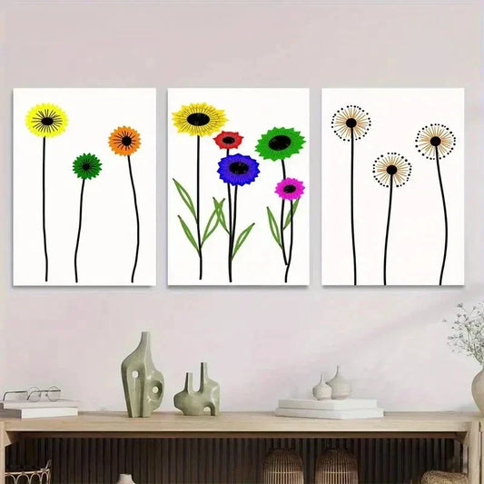 3pcs Modern Abstract Floral Vibrant Colorful Wall Art Set Canvas Framed 40x60cm - High Quality Print 100% Australian Made Wall Canvas Ready to Hang