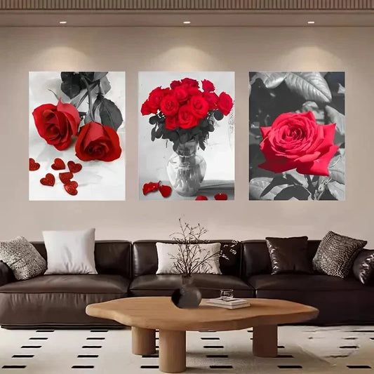 3pcs Black and White Abstract Rose Flower Metal Print Ready to Hang Art