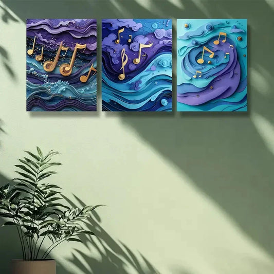3pcs  Purple, note Art Painting Metal Print Ready to Hang Art