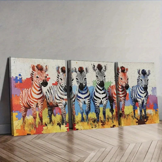 3pcs   Featuring an Adorable Baby Zebra  Wall Art Set Canvas Framed 40x60cm - High Quality Print 100% Australian Made Wall Canvas Ready to Hang