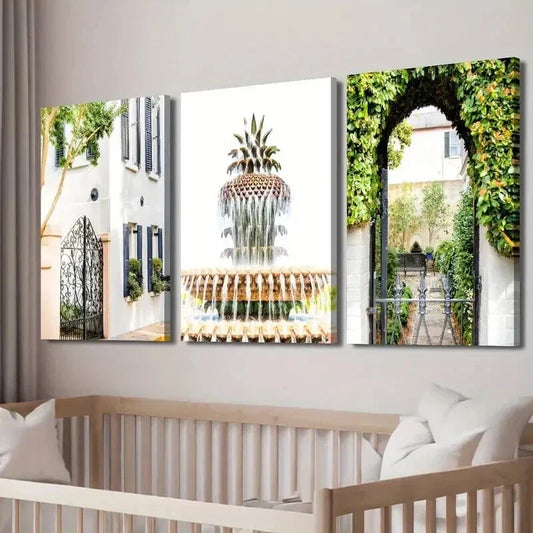 3pcs Rainbow Street Charleston House Wall Art Set Canvas Framed 40x60cm - High Quality Print 100% Australian Made Wall Canvas Ready to Hang