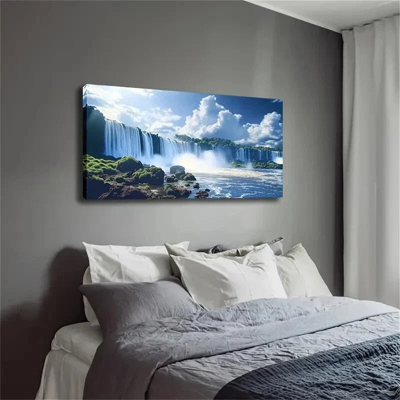Waterfall Mist Landscape Wall Art Canvas Office Home Room Framed 120x60cm