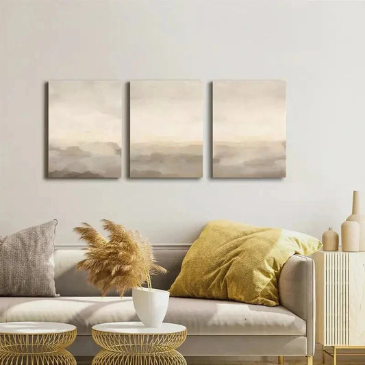 3pcs Abstract Beige Neutral Metal Print Ready to Hang Art