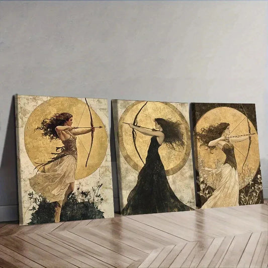 3pcs The girl with the bow and arrow Wall Art Set Canvas Framed 40x60cm - High Quality Print 100% Australian Made Wall Canvas Ready to Hang
