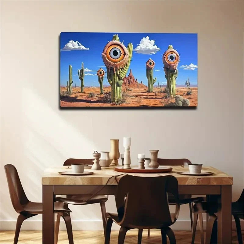 Desert Cactus Eyes Aesthetic Wall Art Canvas Office Home Room Framed 120x60cm