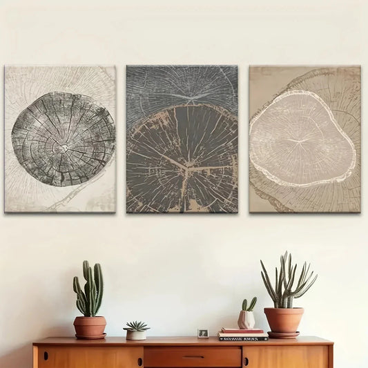 3pcs Nordic Style Tree Ring Stump Abstract Metal Print Ready to Hang Art