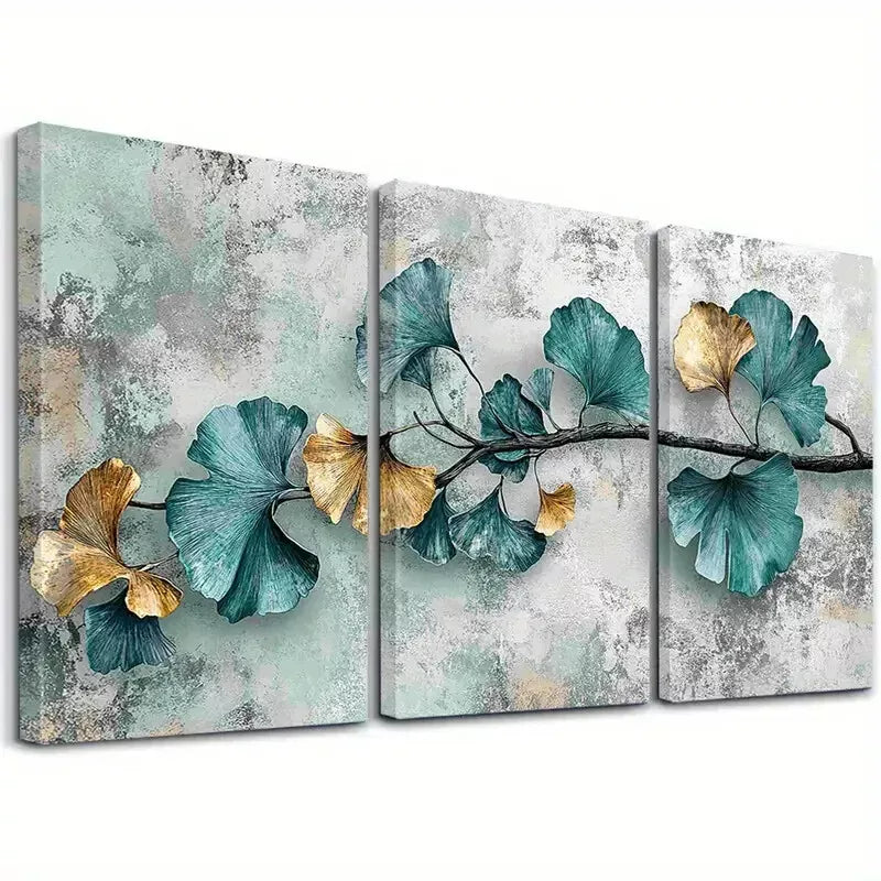 3pcs Modern Decorative Abstract Ginkgo Leaves Wall Art Set Canvas Framed 40x60cm - High Quality Print 100% Australian Made Wall Canvas Ready to Hang