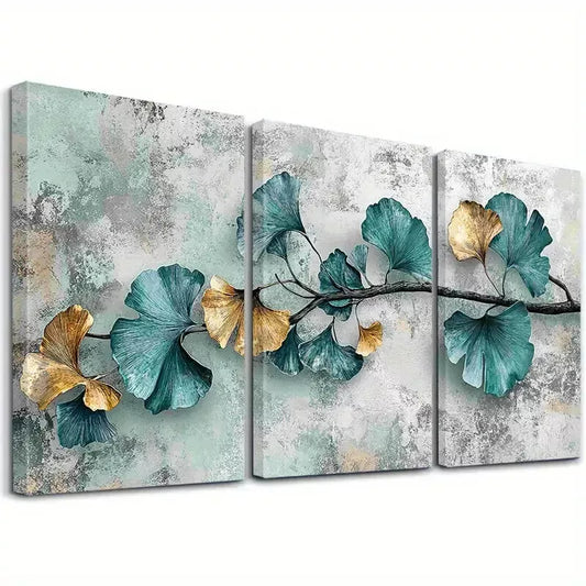 3pcs Modern Decorative Abstract Ginkgo Leaves Wall Art Set Canvas Framed 40x60cm - High Quality Print 100% Australian Made Wall Canvas Ready to Hang