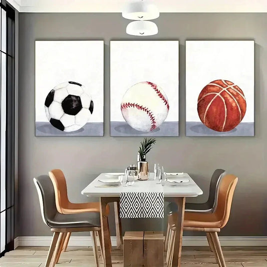 3pcs Football Baseball And Basketball Posters Metal Print Ready to Hang Art