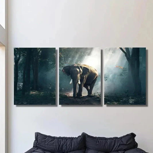 3pcs Elephant Forest Modern Metal Print Ready to Hang Art