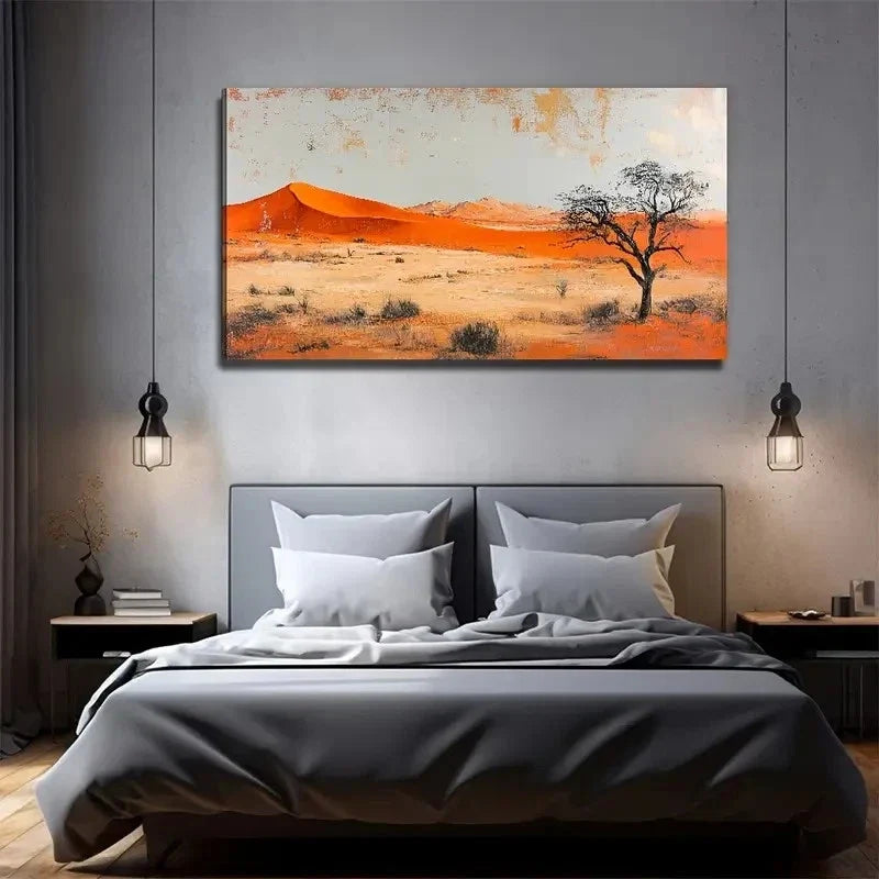 Orange & Beige Desert Nature Wall Art Canvas Office Home Room Framed 80x45cm