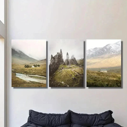 3pcs Farm Mountain Rock Photography, Travel Metal Print Ready to Hang Art