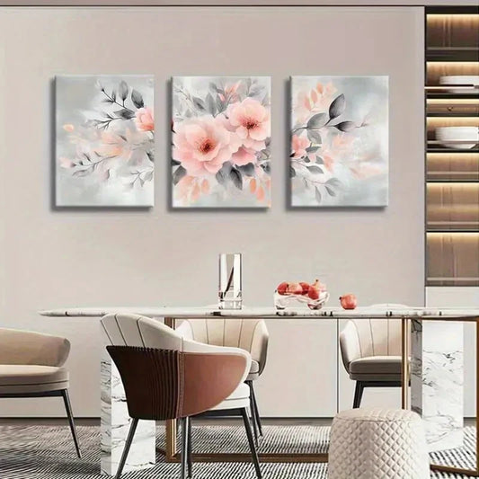 3pcs Elegant Pink Floral Rose Bloom Wall Art Metal Print Ready to Hang Art
