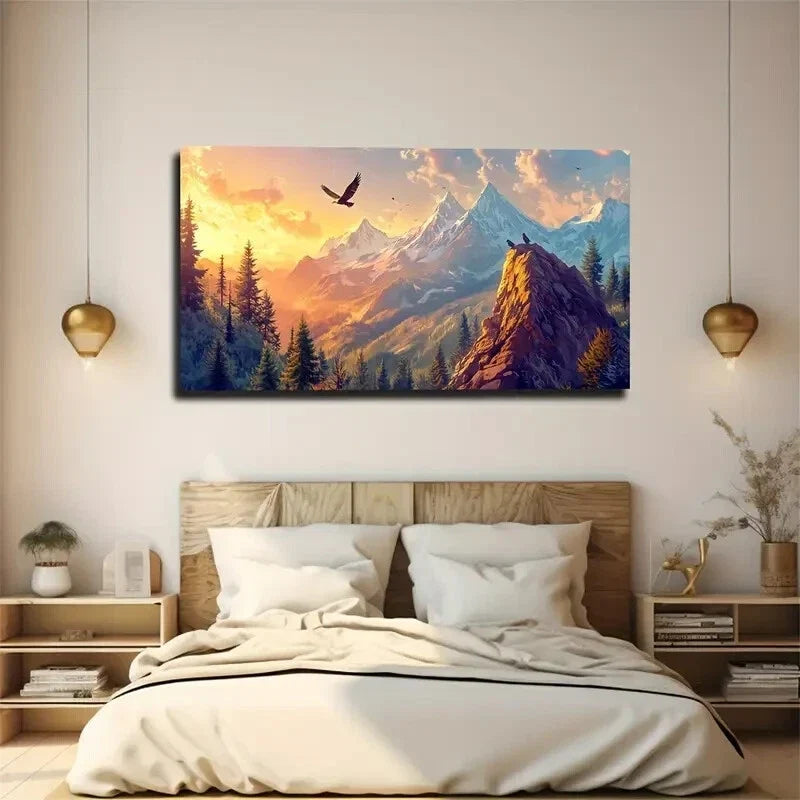 Featuring Distant Snow-Capped Wall Art Canvas Office Home Room Framed 120x60cm