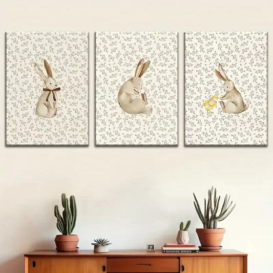 3pcs Simple Featuring Beautiful Rabbit Bunny Wall Art Set Canvas Framed 40x60cm - High Quality Print 100% Australian Made Wall Canvas Ready to Hang