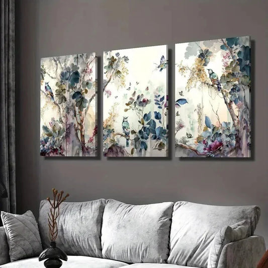 3pcs Modern Landscape with Trees Flowers Birds Wall Art Set Canvas Framed 40x60cm - High Quality Print 100% Australian Made Wall Canvas Ready to Hang