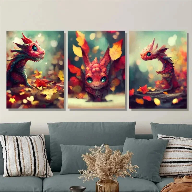 3pcs Fantasy western dragon art Metal Print Ready to Hang Art
