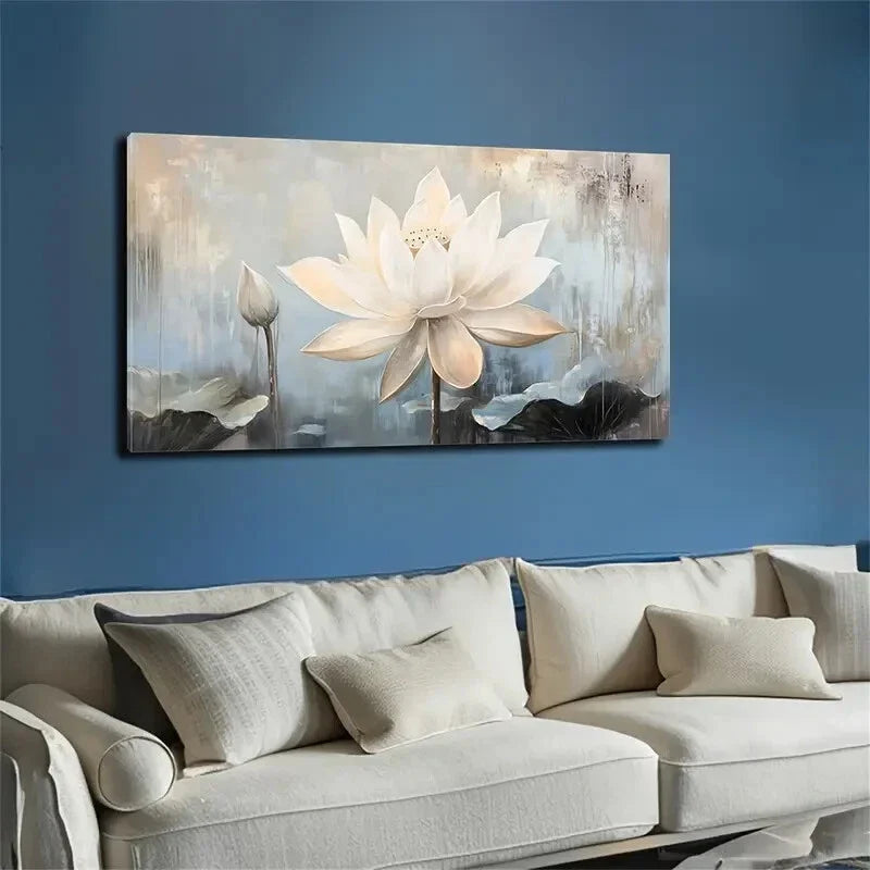 Blooming White Lotus Petals Wall Art Canvas Office Home Room Framed 120x60cm