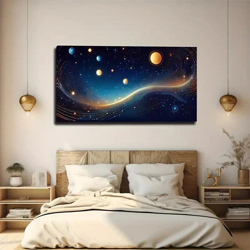 Mysterious Space Many Planet Wall Art Canvas Office Home Room Framed 120x60cm