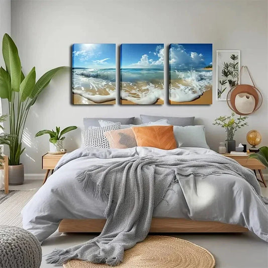 3pcs Wave Beach In The Afterglow Metal Print Ready to Hang Art