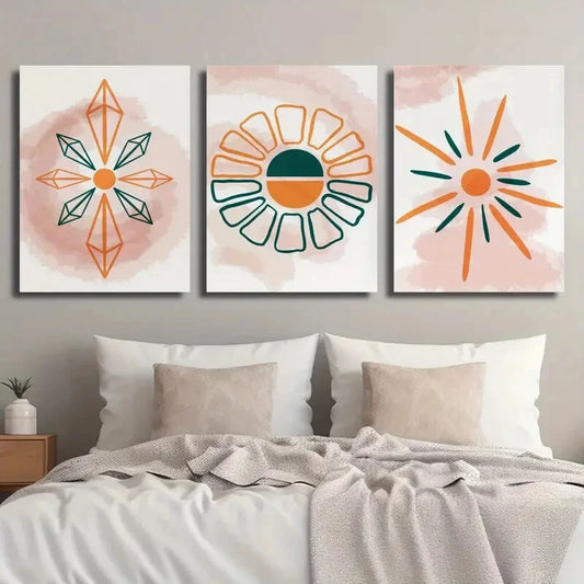 3pcs Modern Geometric Shapes Orange Green Design Metal Print Ready to Hang Art