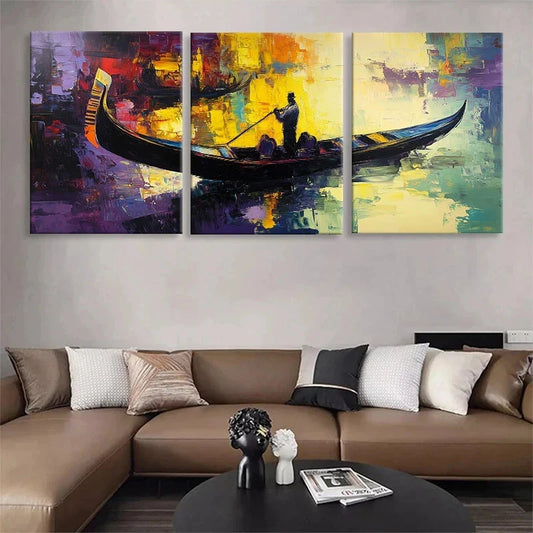 3pcs Gondola Sailboat Sunset Abstract Metal Print Ready to Hang Art
