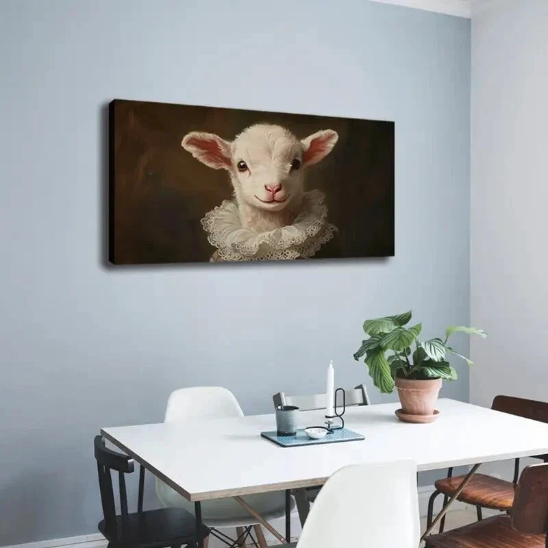 Cute Lamb with Fluffy White Fur Wall Art Canvas Office Home Room Framed 120x60cm