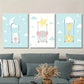 3pcs Adorable Animals on Swing, Moon &amp; Stars Metal Print Ready to Hang Art