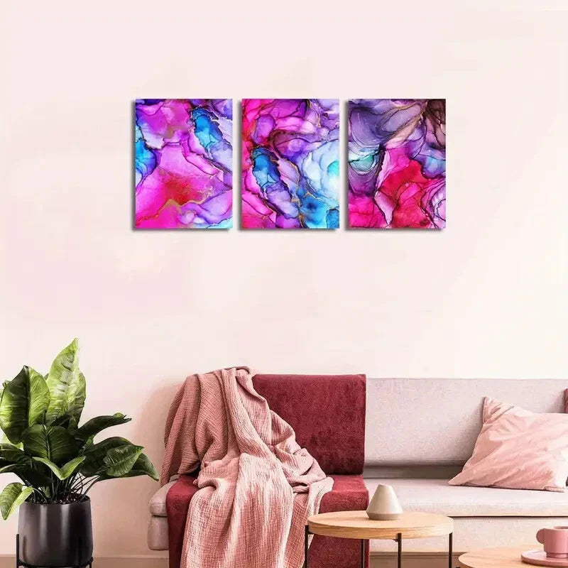 3pcs Abstract Pink Purple Pictures Metal Print Ready to Hang Art